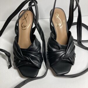 Sam‎ Edelman Heels Women's 5M Lenora Black Leather Soft Volume Ankle Tie Sandals